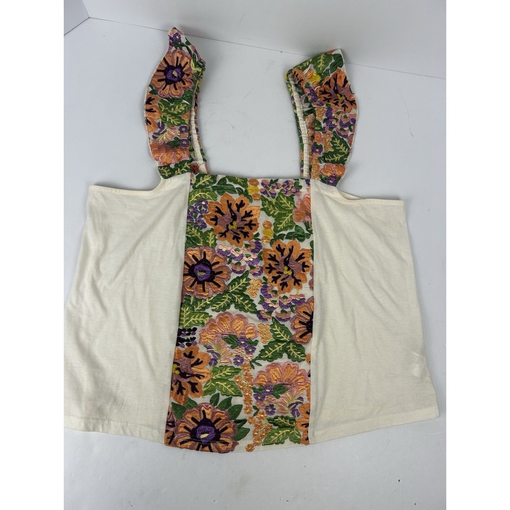 Anthropologie Tiny Marin Floral Embroidered Pink Orange Tank Size Medium - Picture 4 of 9